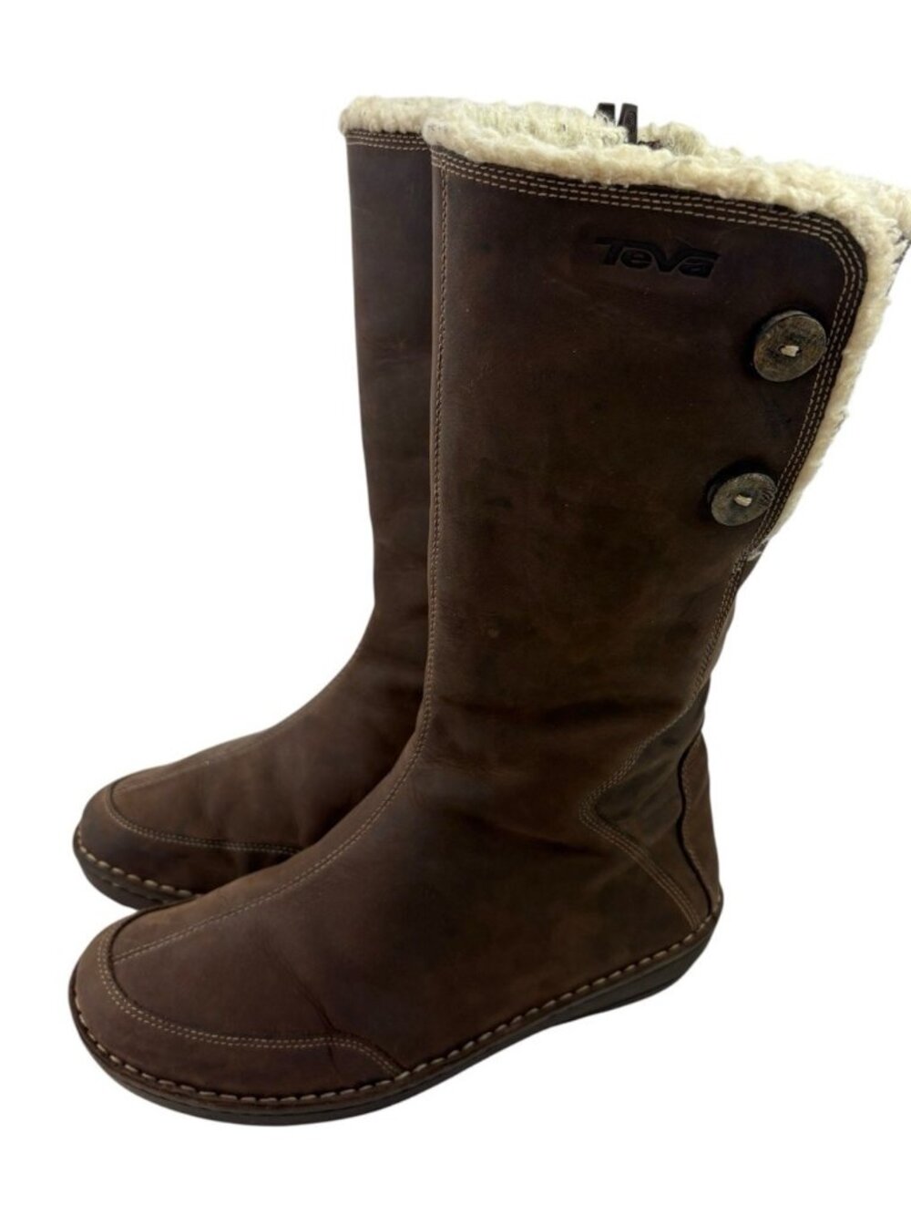 -Teva Tonalea Waterproof Leather Boot Womens Size 9 Brown Faux Fur Zip Up Winter - Picture 5 of 16